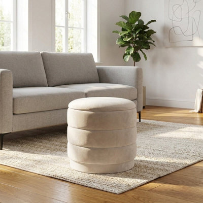Garden Greatness Ivory Storage Ottoman Stool Reversible Tray Top - image 1