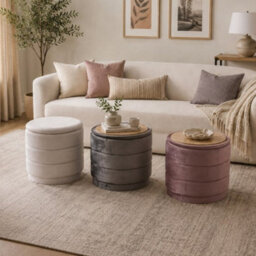 Garden Greatness Ivory Storage Ottoman Stool Reversible Tray Top - thumbnail 3