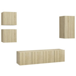 Berkfield 5 Piece Tv Cabinet Set Sonoma Oak Engineered Wood - thumbnail 2