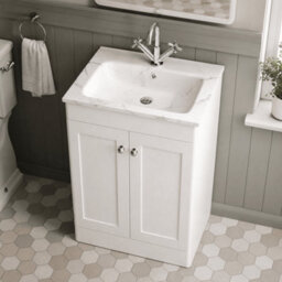 Balterley Swynnerton Traditional 2 Door Floor Standing Vanity Unit With Stone Basin, Satin White, 600mm - thumbnail 3