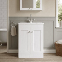 Balterley Swynnerton Traditional 2 Door Floor Standing Vanity Unit With Stone Basin, Satin White, 600mm - thumbnail 2