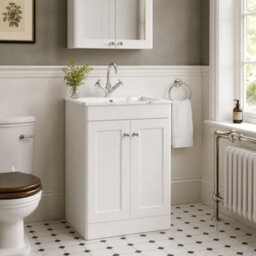 Balterley Swynnerton Traditional 2 Door Floor Standing Vanity Unit With Stone Basin, Satin White, 600mm - thumbnail 4