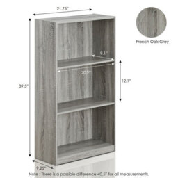 Walplus Furinno Basic 3-Tier Bookcase Storage Shelves, French Oak Grey, 99736Gyw - thumbnail 3