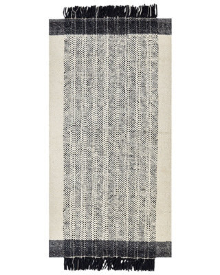 Wyld And Coco White And Black Wool-Cotton Rug 80 X 150 Cm - Handwoven Flatweave With Tassels - image 1