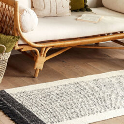 Wyld And Coco White And Black Wool-Cotton Rug 80 X 150 Cm - Handwoven Flatweave With Tassels - thumbnail 2