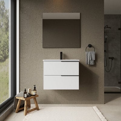 Banyetti Celtic 600mm Wall Hung Bathroom Vanity Unit With Athena Basin - Gloss White - image 1