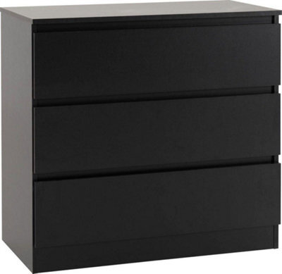 Seconique Malvern 3 Drawer Chest In Black Finish Recessed Handles - image 1