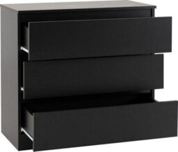 Seconique Malvern 3 Drawer Chest In Black Finish Recessed Handles - thumbnail 2