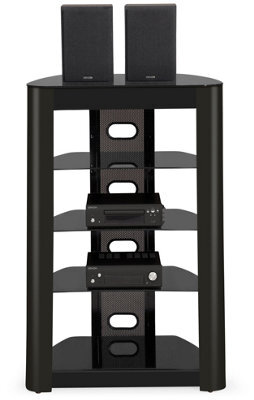 Homeology Zinnia 5-Tier Black Fascia With Black Glass Shelves Entertainment Media Audio Rack - image 1