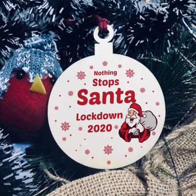 Red Ocean Funny Lockdown Christmas Bauble Wood Tree Decoration Quarantine Gift Keepsake - image 1
