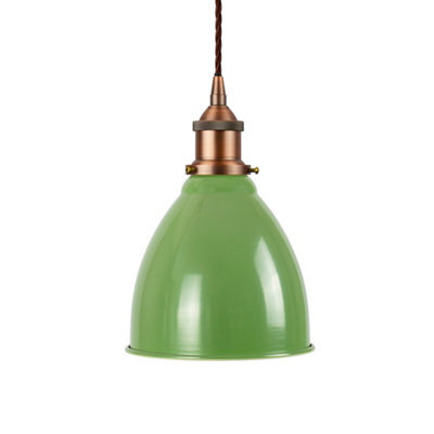 SE Home Mint Green Classic Small Pantry Metal Painted Dome Pendant Light With Matt Antique Copper Lamp Holder And Brown Twisted Cable