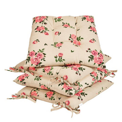 Dibor Set Of 4 Vintage Rose Green Summer Outdoor Garden Chair Seat Pad Cushions - image 1