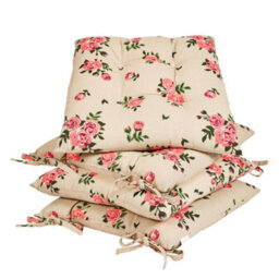 Dibor Set Of 4 Vintage Rose Green Summer Outdoor Garden Chair Seat Pad Cushions - thumbnail 1