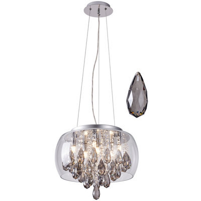 Harper Living Led 6 Light Crystal Pendant Light Chrome Finish, Contemporary Design, Smoked Crystals - image 1