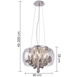 Harper Living Led 6 Light Crystal Pendant Light Chrome Finish, Contemporary Design, Smoked Crystals - thumbnail 6