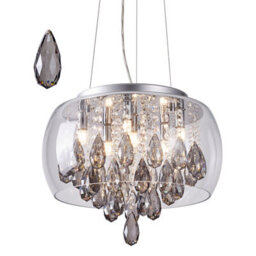 Harper Living Led 6 Light Crystal Pendant Light Chrome Finish, Contemporary Design, Smoked Crystals - thumbnail 2