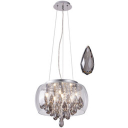 Harper Living Led 6 Light Crystal Pendant Light Chrome Finish, Contemporary Design, Smoked Crystals - thumbnail 1