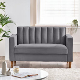 Furniturebox Uk Velvet Sofa - 'kit' 2 Seater Upholstered Grey Fabric Sofa - Vertical Stitching - Modern Living Room Furniture - thumbnail 2