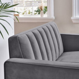 Furniturebox Uk Velvet Sofa - 'kit' 2 Seater Upholstered Grey Fabric Sofa - Vertical Stitching - Modern Living Room Furniture - thumbnail 4