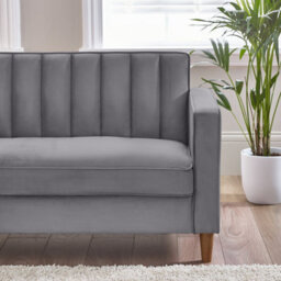 Furniturebox Uk Velvet Sofa - 'kit' 2 Seater Upholstered Grey Fabric Sofa - Vertical Stitching - Modern Living Room Furniture - thumbnail 5