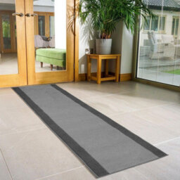 Bravich Hard Wearing Hessian Backed Stair Runner Kitchen Mat - Texas Grey Border - 60X540Cm (2'x18') - thumbnail 1