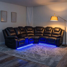 Furnishings For Less UK Oxbridge Black 5 Seater Electric Recliner Corner Sofa Led Usb Storage - thumbnail 7