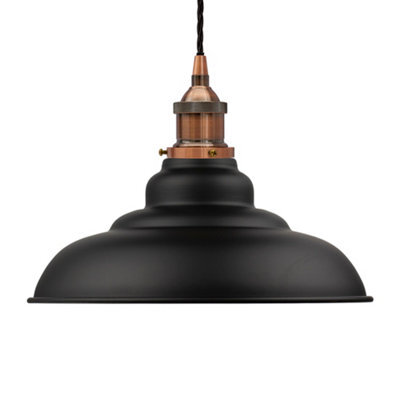 Matt Black St Edmund's Painted Dome Pendant Light With Antique Copper Lamp Holder And Black Twisted Cable - Se Home - image 1