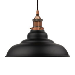 Matt Black St Edmund's Painted Dome Pendant Light With Antique Copper Lamp Holder And Black Twisted Cable - Se Home - thumbnail 1