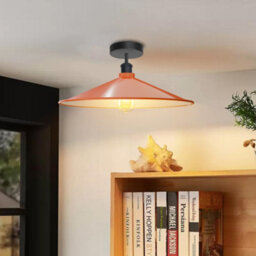 E27 Semi Flush Mount Ceiling Light Metal 40Cm Orange Lampshade Vintage Ceiling Lighting For Living Room - thumbnail 2