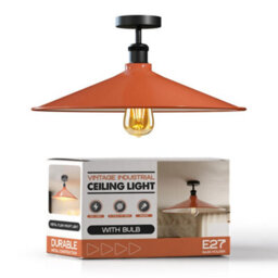 E27 Semi Flush Mount Ceiling Light Metal 40Cm Orange Lampshade Vintage Ceiling Lighting For Living Room