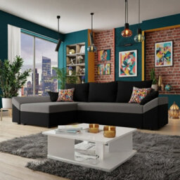Dante L Modern Corner Sofa Bed Universal L Shape Couch Has Guest Sleep Function Storage Durable Fabric Black And Light Grey - thumbnail 1