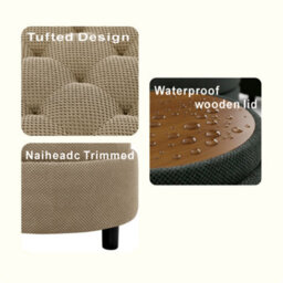 Matteo Round Storage Ottoman With Tray Lid - Camel Nubby Upholstery - thumbnail 8