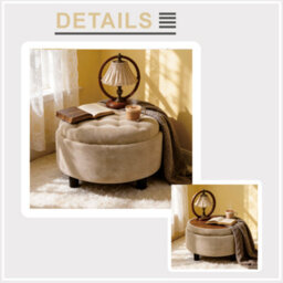 Matteo Round Storage Ottoman With Tray Lid - Camel Nubby Upholstery - thumbnail 7