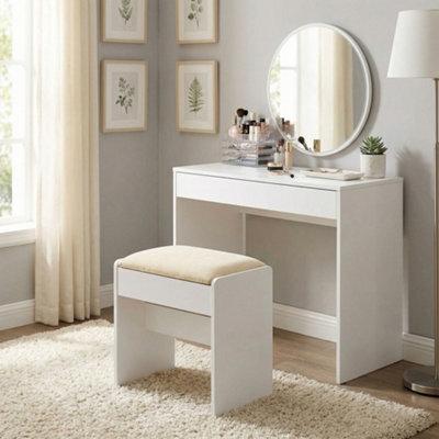 Ledrem Dressing Table Stool, Velvet Footrest, Upholstered Makeup Stool, Anti-Slip Pads, For Dressing Room, Bedroom, White - image 1