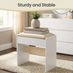Ledrem Dressing Table Stool, Velvet Footrest, Upholstered Makeup Stool, Anti-Slip Pads, For Dressing Room, Bedroom, White - thumbnail 8