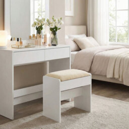 Ledrem Dressing Table Stool, Velvet Footrest, Upholstered Makeup Stool, Anti-Slip Pads, For Dressing Room, Bedroom, White - thumbnail 2