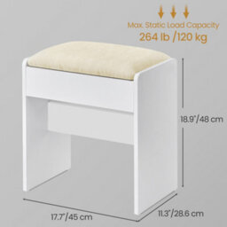Ledrem Dressing Table Stool, Velvet Footrest, Upholstered Makeup Stool, Anti-Slip Pads, For Dressing Room, Bedroom, White - thumbnail 5
