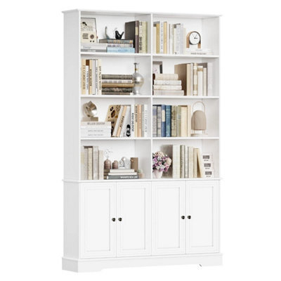 White Bookcase With Doors 6Tier Bookshelf Tall Storage Shelving Unit 120X27X185Cm - image 1