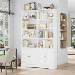 White Bookcase With Doors 6Tier Bookshelf Tall Storage Shelving Unit 120X27X185Cm - thumbnail 4