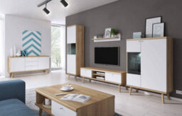 Arte Elegant Primo Display Cabinet H1340mm W900mm D400mm In White And Oak Riviera - Stylish Storage Solution - thumbnail 3