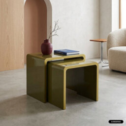 Sweeek - Set Of 2 Nesting Tables With Glossy Finish Khaki Green - Nola - thumbnail 1