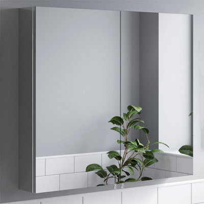 Affine Bathroom Double Door Mirror Stainless Steel Sleek Modern Cabinet 800 X 700mm - image 1