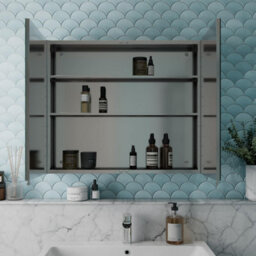 Affine Bathroom Double Door Mirror Stainless Steel Sleek Modern Cabinet 800 X 700mm - thumbnail 3