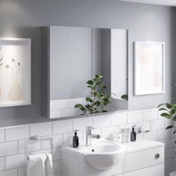 Affine Bathroom Double Door Mirror Stainless Steel Sleek Modern Cabinet 800 X 700mm - thumbnail 4