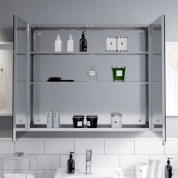 Affine Bathroom Double Door Mirror Stainless Steel Sleek Modern Cabinet 800 X 700mm - thumbnail 5