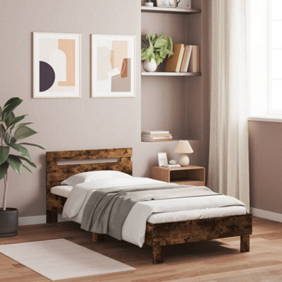 Berkfield Bed Frame Without Mattress With Headboard Smoked Oak 100X200 Cm - image 1