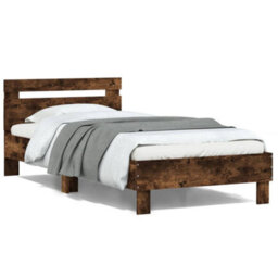 Berkfield Bed Frame Without Mattress With Headboard Smoked Oak 100X200 Cm - thumbnail 2
