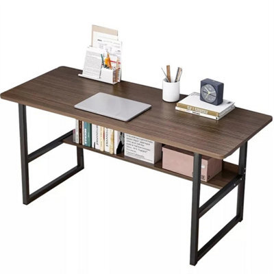 Brown 2 Grids Computer Desk Shelf Rolling Study Desk Pc Laptop Table For Home Office - image 1