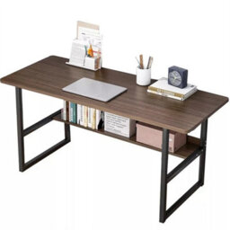 Brown 2 Grids Computer Desk Shelf Rolling Study Desk Pc Laptop Table For Home Office