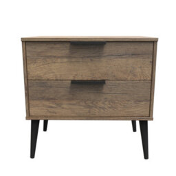 Fuji 2 Drawer Midi Bedside Cabinet In Vintage Oak (Ready Assembled) - thumbnail 1